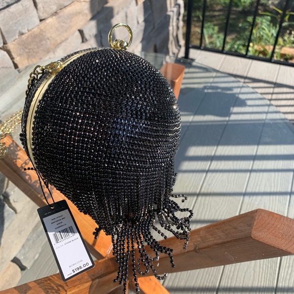 UNIQUE Black Rhinestone Fringe Ball Clutch Bag - Picture 10 of 13